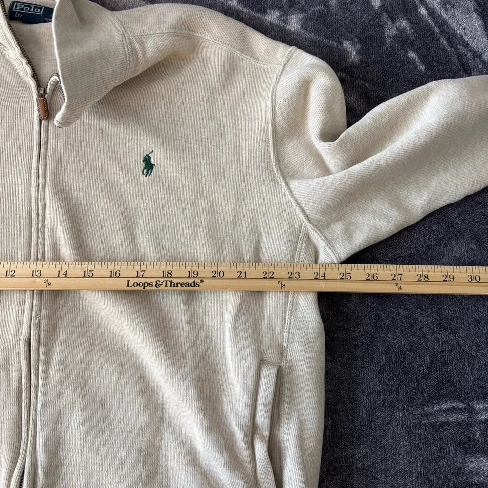 Polo Ralph Lauren Mens Cream Tan Heathered Sweater Jacket Large Pony Logo Preppy